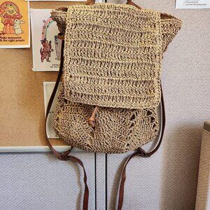 Neiman Marcus Beach Medium Straw Handmade Woven Backpack